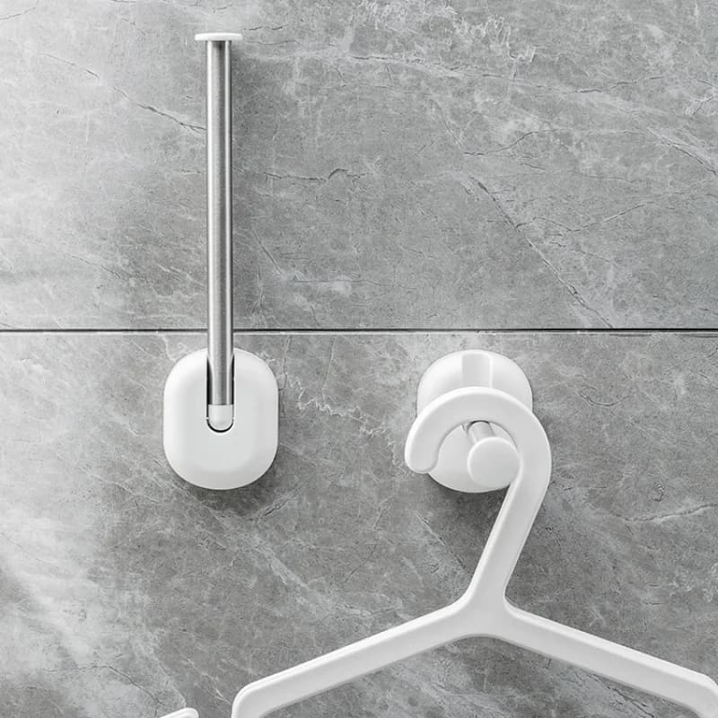 No Drill Self Adhesive Paper Towel Holder & Multi-Purpose Hanger Hook Set, Punch-Free White Plastic Bathroom Wall Storage Organizer, Stainless Steel Tissue Rod for Kitchen Towels, Clothes Hanging Hooks Wholesale