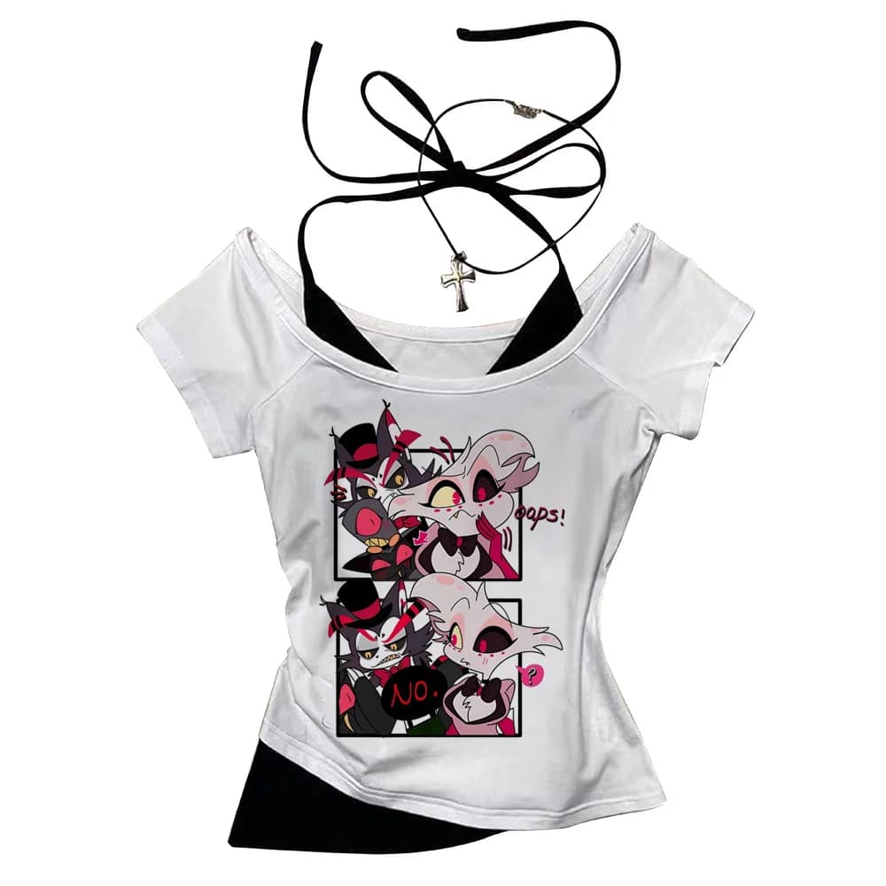 Hazbin Hotels top tees women Pop Culture graphic Punk aesthetic 2000s University shirt Colorful 2000s University Graphic graphic