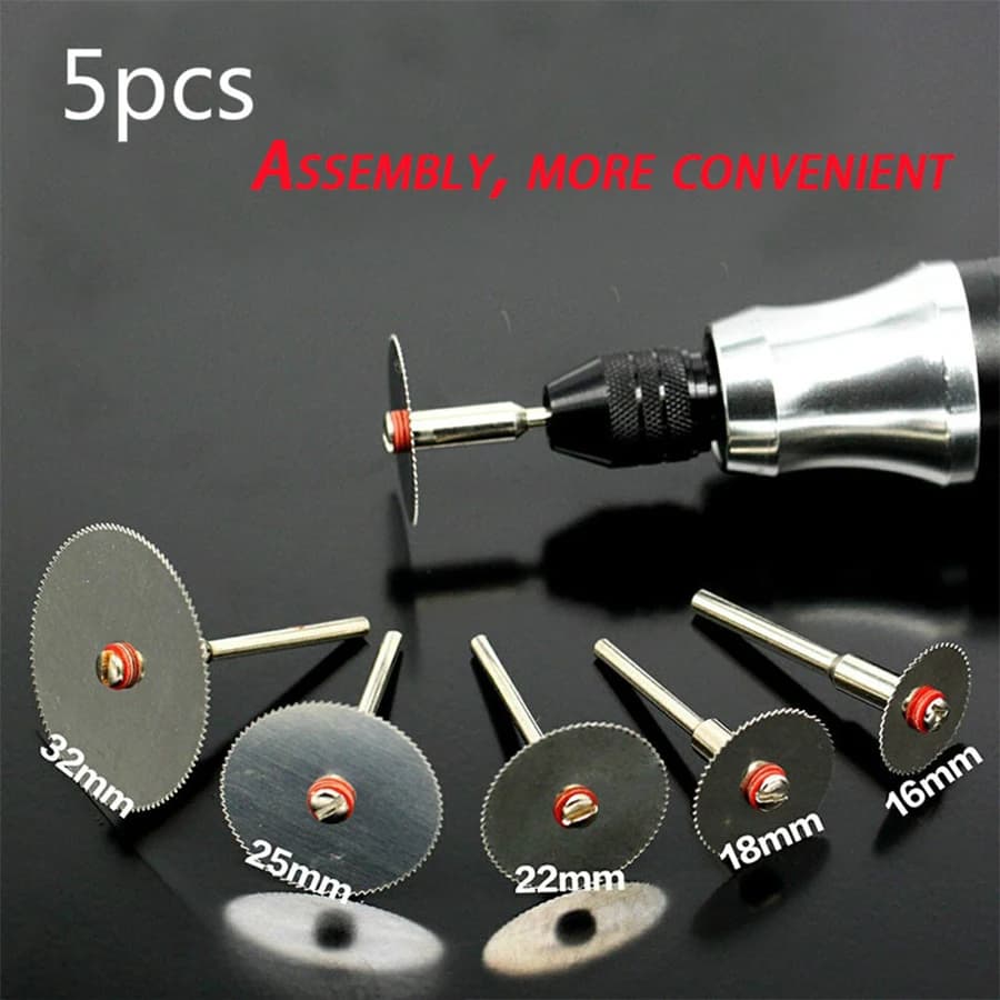 6 pz/set Mini dischi in metallo a lama circolare con asta di prolunga con gambo da 1pc 1/8 ", Set di ruote da taglio per utensili rotanti, utensile da taglio per legno