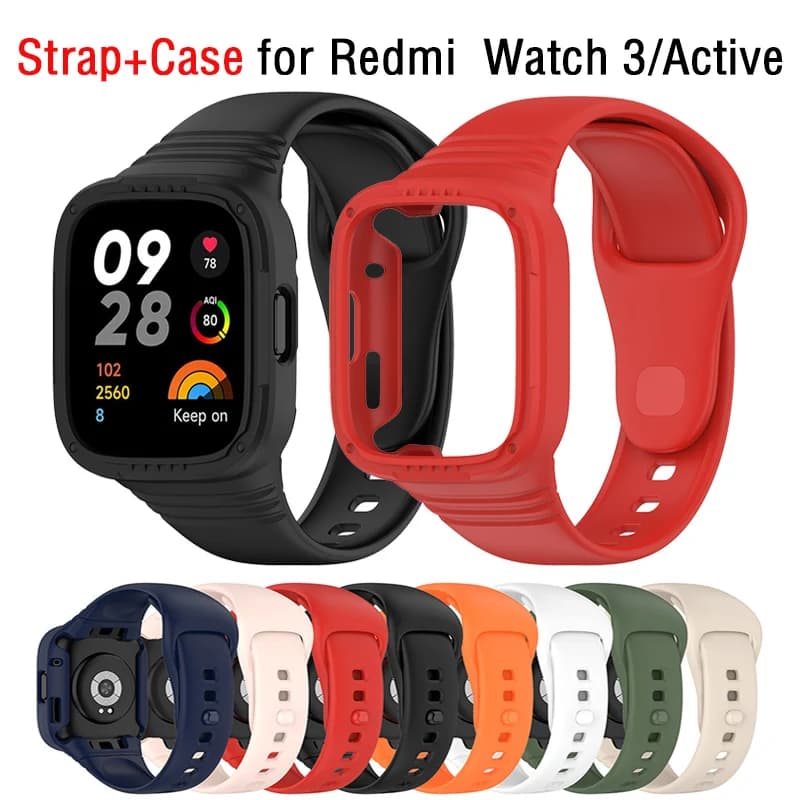 Cinturino in silicone con custodia per Redmi Watch 3 / 3 Active, cinturino di ricambio, braccialetto, custodia protettiva