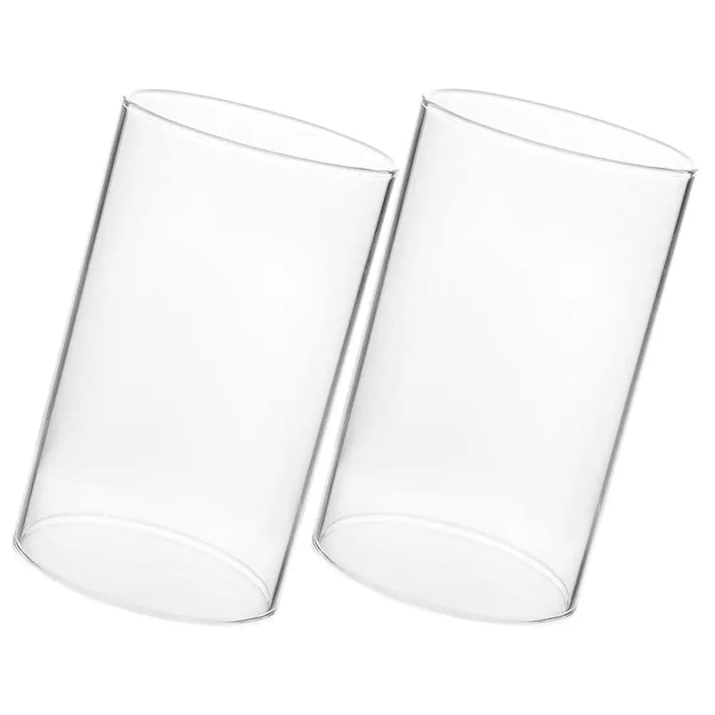 2Pcs Clear Glass Cylinder Covers for Pillar Candles Windproof Elegant Transparent Lampshade Modern Table Centerpiece