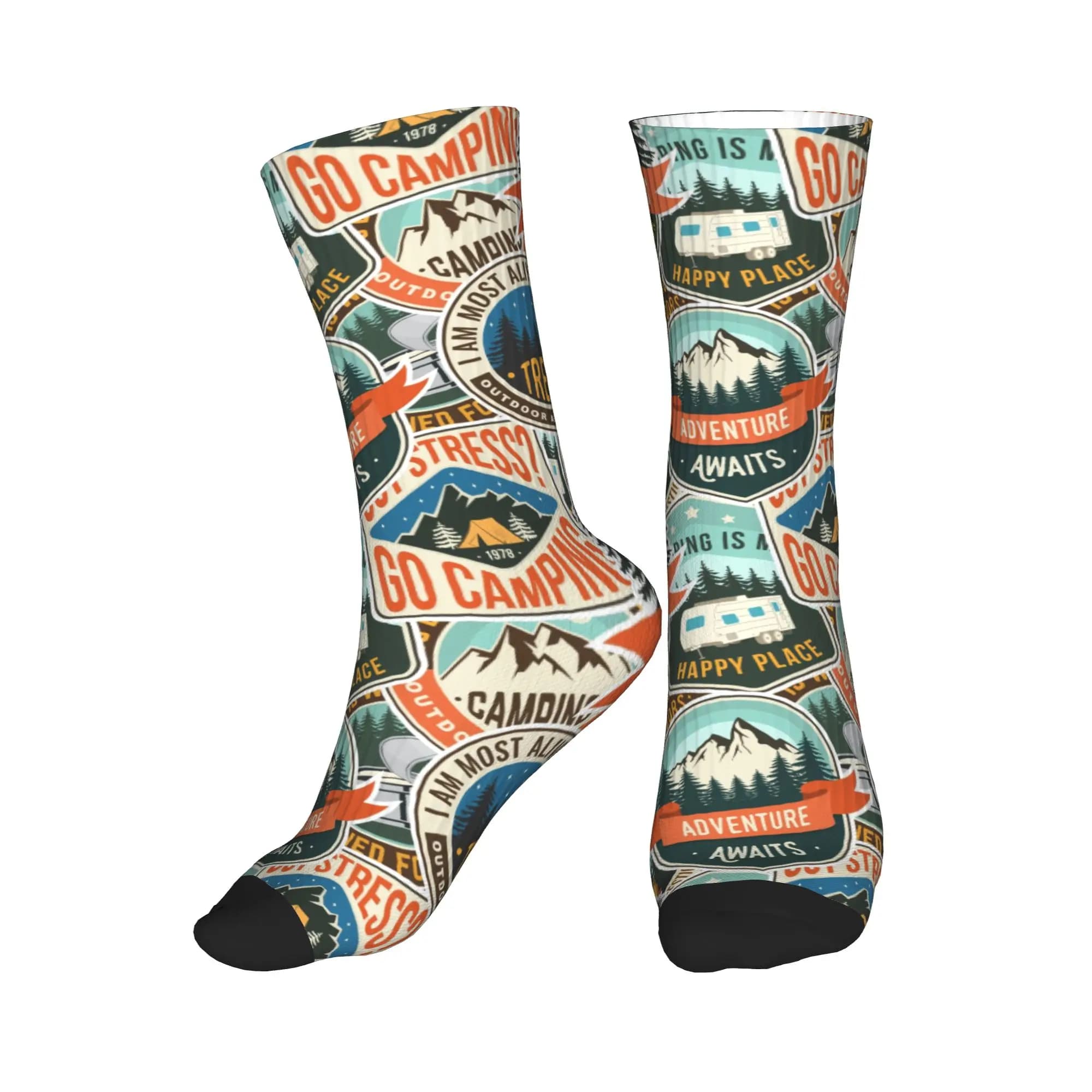 Fashion Men's Vintage Mountain Camp Badge Outdoor Seamless Print Dress Socks Unisex Breathbale Warm 3D Printed Crew Socks
