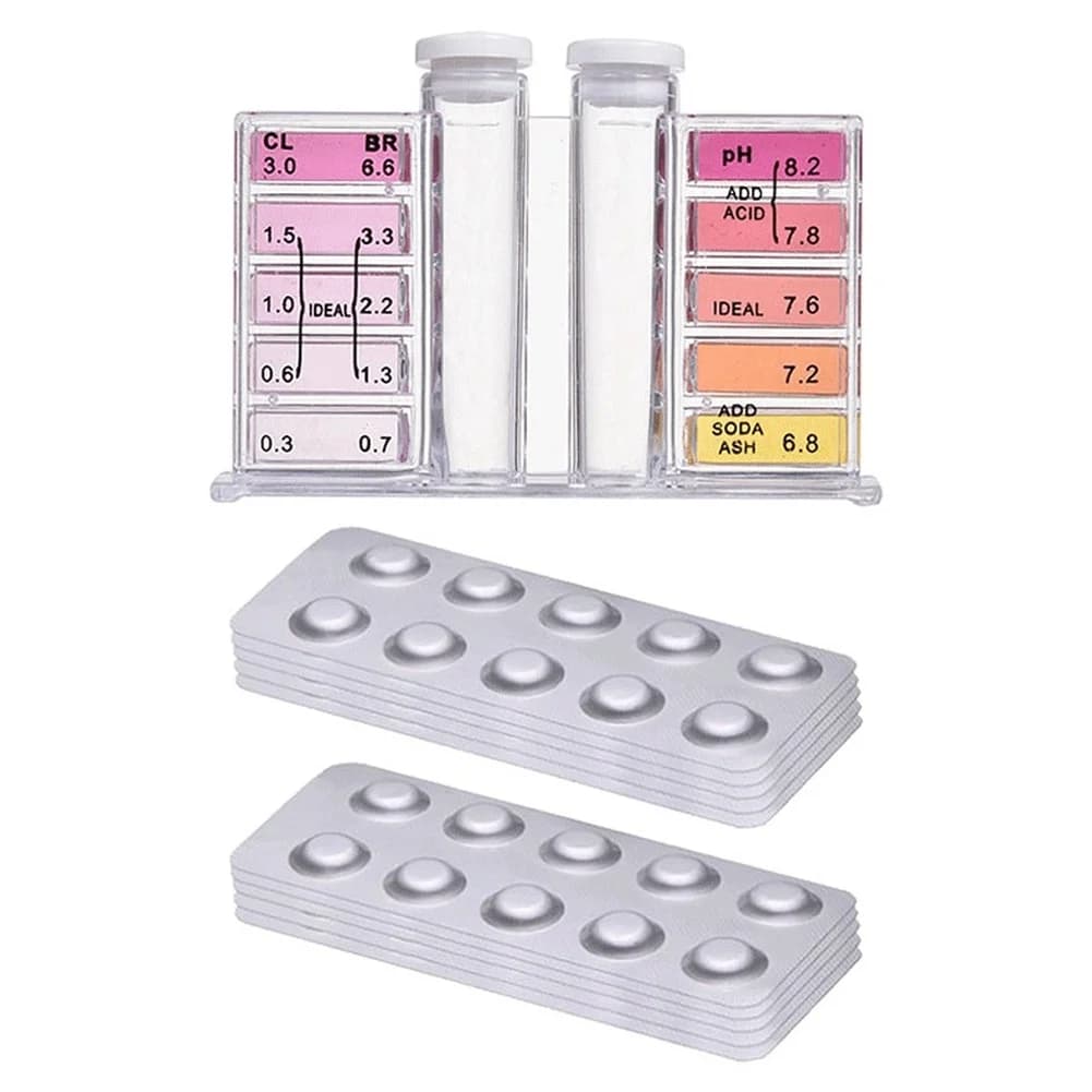 Kit di Test per Piscina con Doppio Tipo di Pastiglie per pH e Valutazione, Inclusi 50 Pastiglie di Rosso Fenolo e 50 Pastiglie DPD1