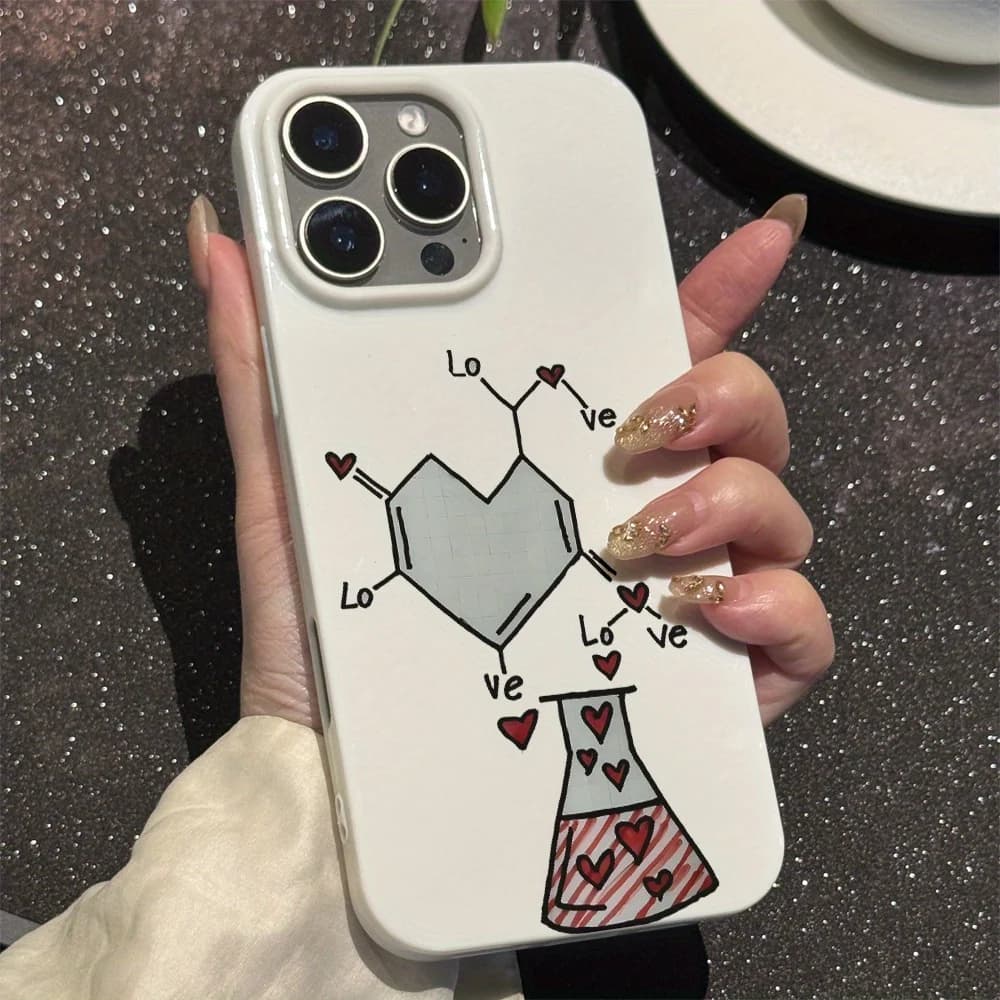 Heart shaped chemical structure phone case suitable for iPhone 17 16 15 14 13 12 11 Pro/Max/Plus anti drop and shockproof