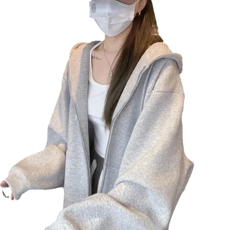 Felpa con cappuccio tinta unita da donna autunno inverno giacca in peluche con cerniera casual stile pigro sottile allentato