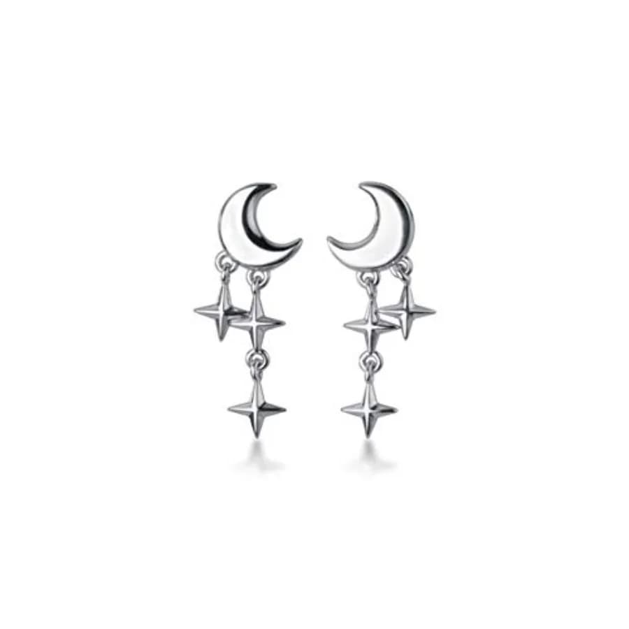 925 Sterling Silver Tiny Moon Star Earrings Studs for Women Teens Small Moon Studs Earrings Star Drop