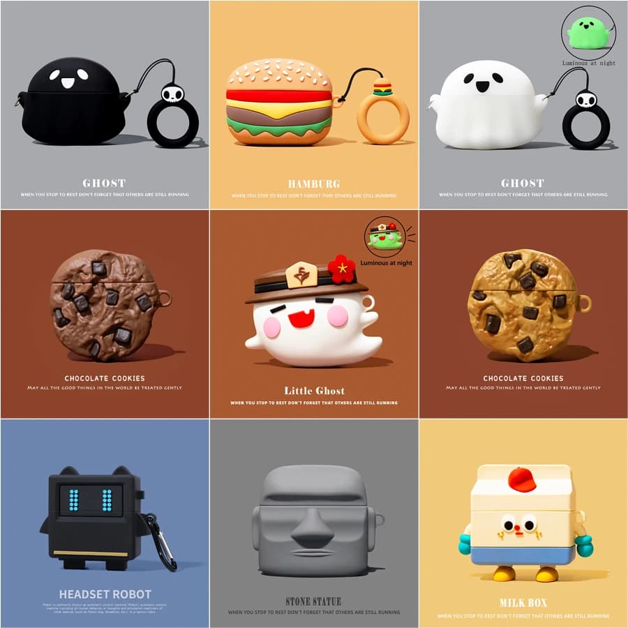 Biscuit Case with Ghost Robot statue of Burger for Apple Airpods 4 3 2 1 Gen Protective Case for AirPods Pro 2a Generation Shell