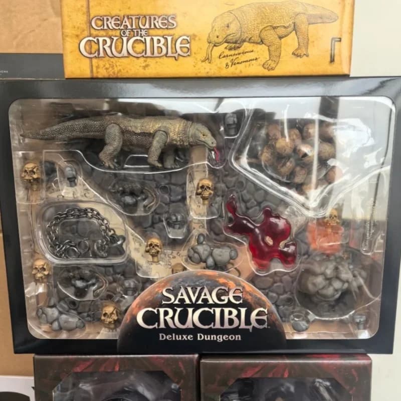 Savage Crucible Komodo Dragon Lizard Action Figure Deluxe Dungeon Rock Display Base Skull Pile Diorama For Adult Collectors