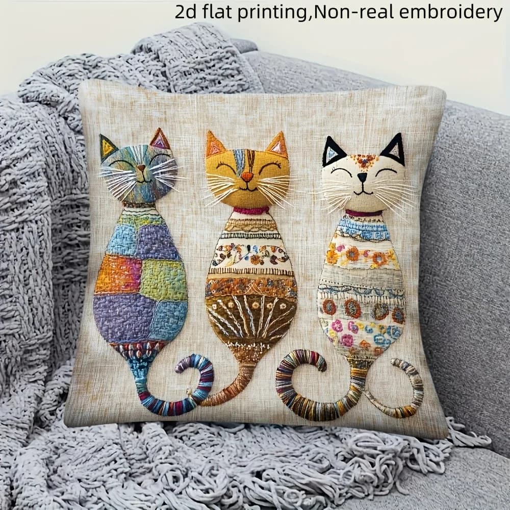 Simpatica federa con stampa piatta 2D con motivo gatto per comfort e stile Fodera per cuscino del divano, decorazione domestica, stampa 2D