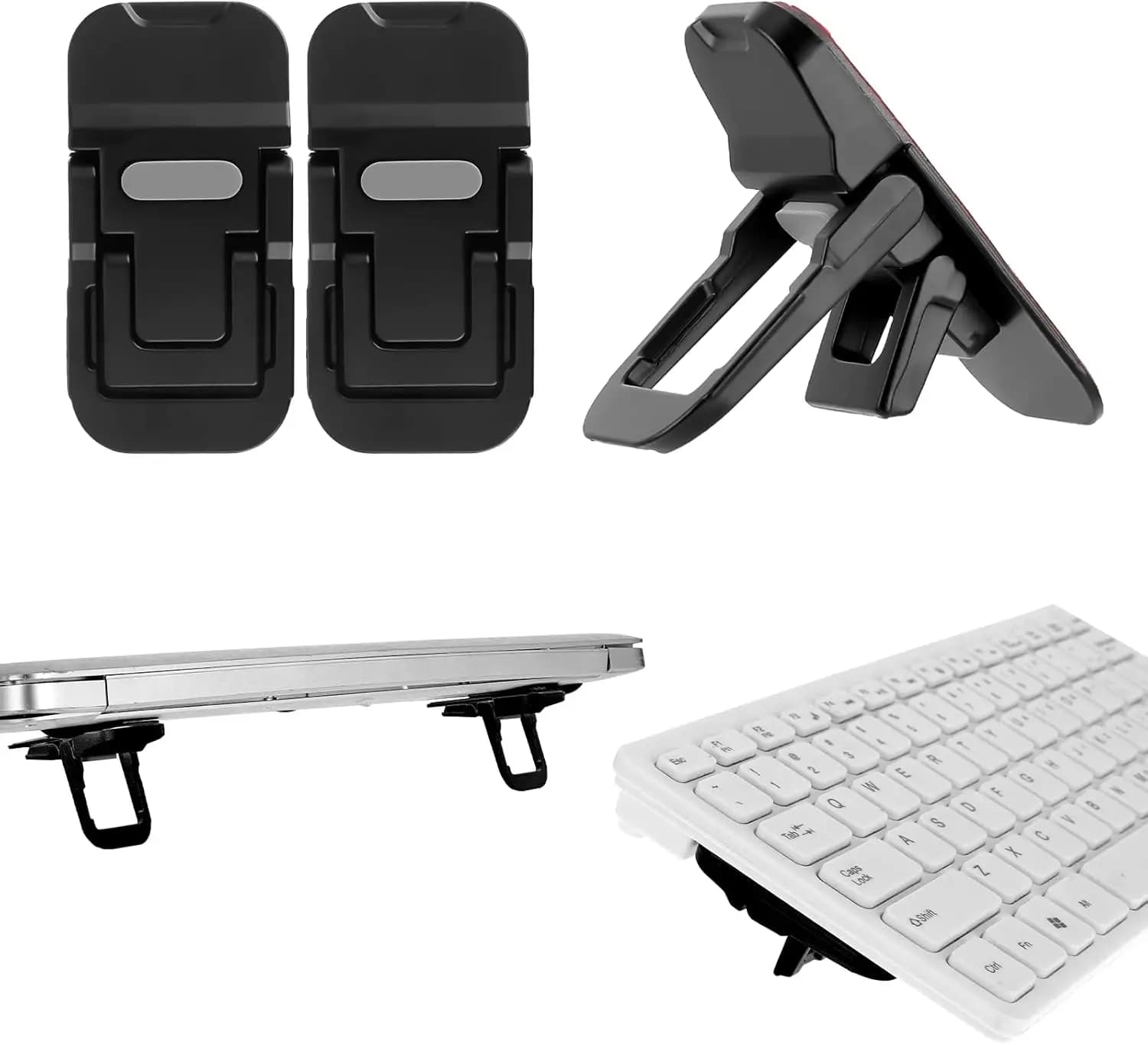 Supporto per tastiera portatile pieghevole con doppia angolazione di inclinazione, piedini autoadesivi per laptop e tastiere (nero)