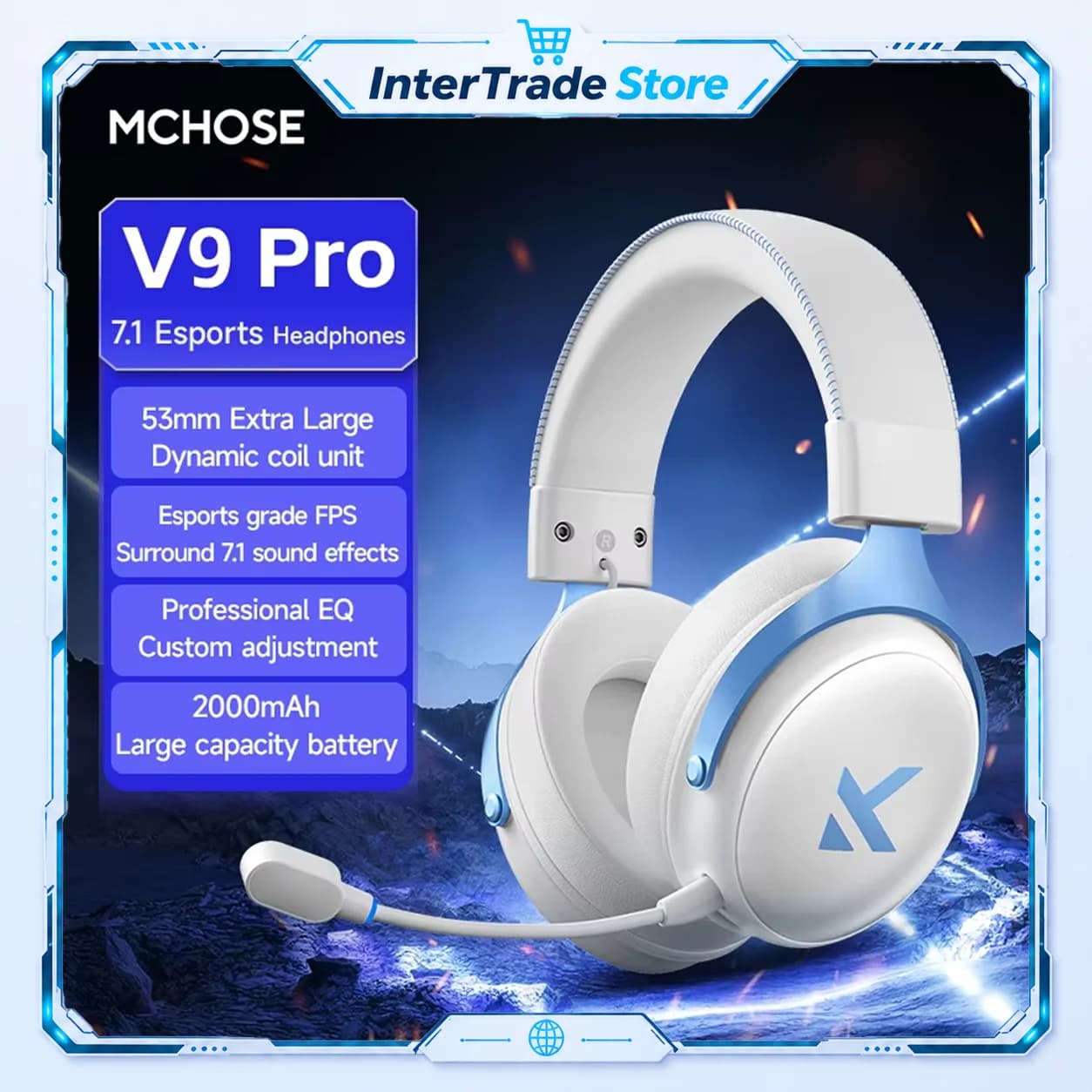 MCHOSE V9 Pro E-Sports Headset With Microphone 3-Mode Gaming USB Wireless 7.1 Channel Surround Sound Portable Audio Headphones