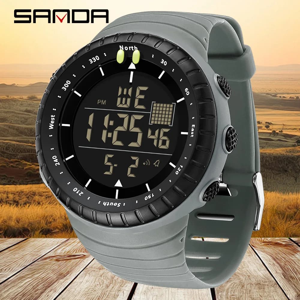 SANDA Nuovo 6256 Orologio elettronico da uomo Quadrante grande Orologio sportivo impermeabile per esterni Sveglia con luce notturna Orologio multifunzionale