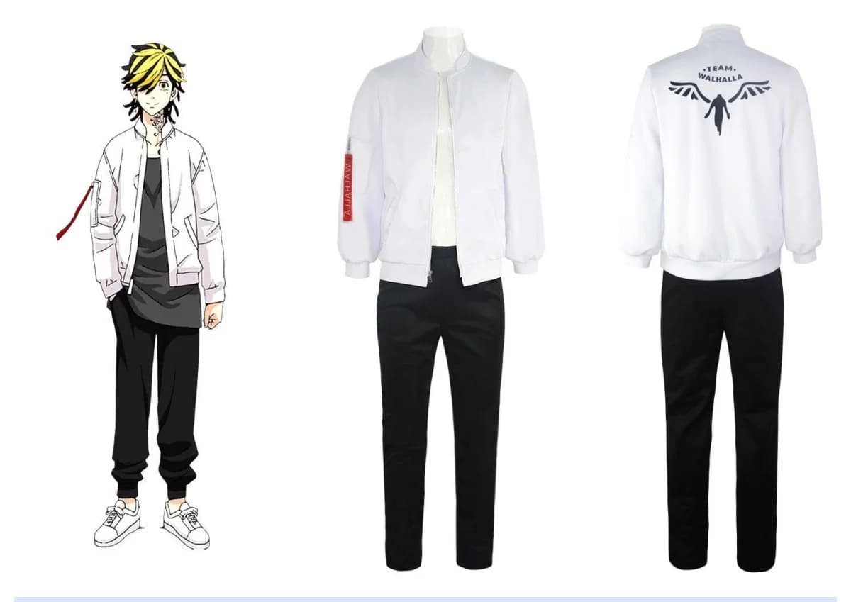 Mikey Draken Halloween Anime Tokyo Revengers Costumi Cosplay Kazutora Hanemiya Giacca da baseball Cappotto bianco Valhalla Uniforme