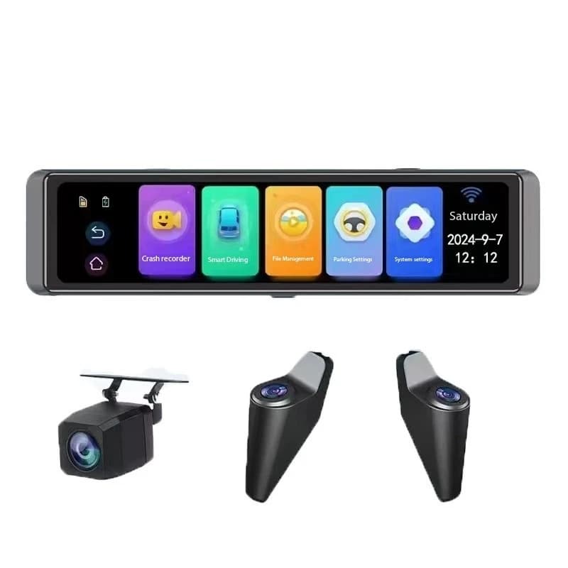 4. Registra l'avviso punto cieco da 360 gradi Specchietto retrovisore BSD Touchscreen completo da 12 pollici IPS Dash Cam ADAS Doppia lente 1 anno per auto