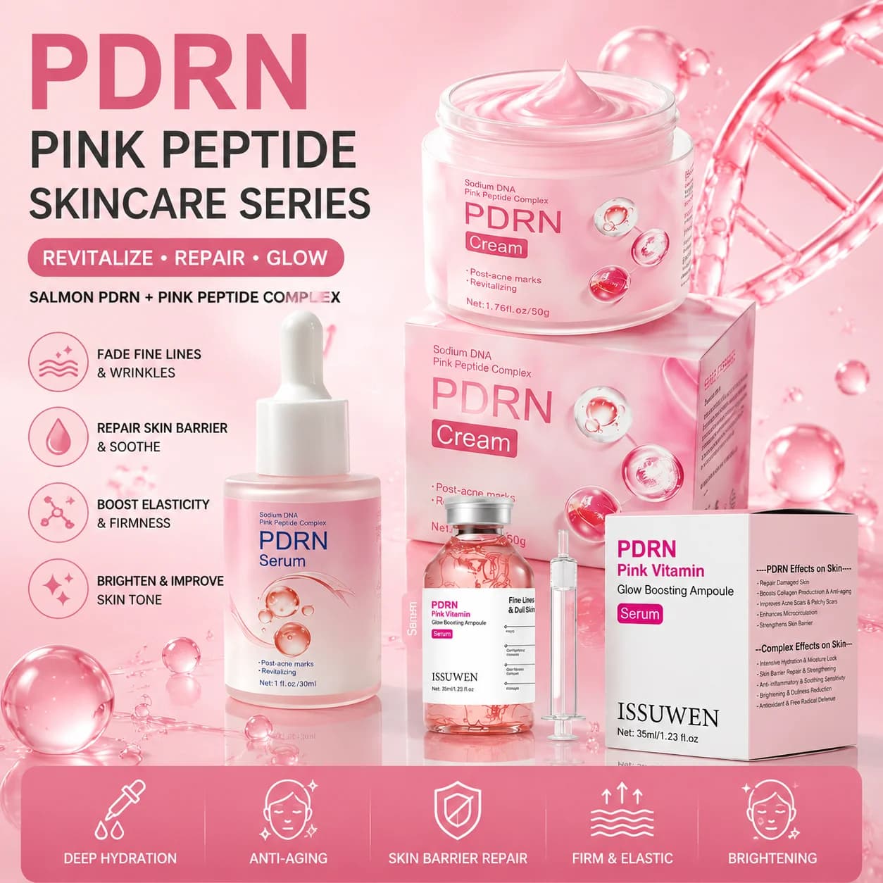 PDRN Pink Peptide Serum Salmon DNA Anti Aging Cream Pink Vitamin Glow Boosting Ampoule Skin Repair Firming Brightening Facial Sk