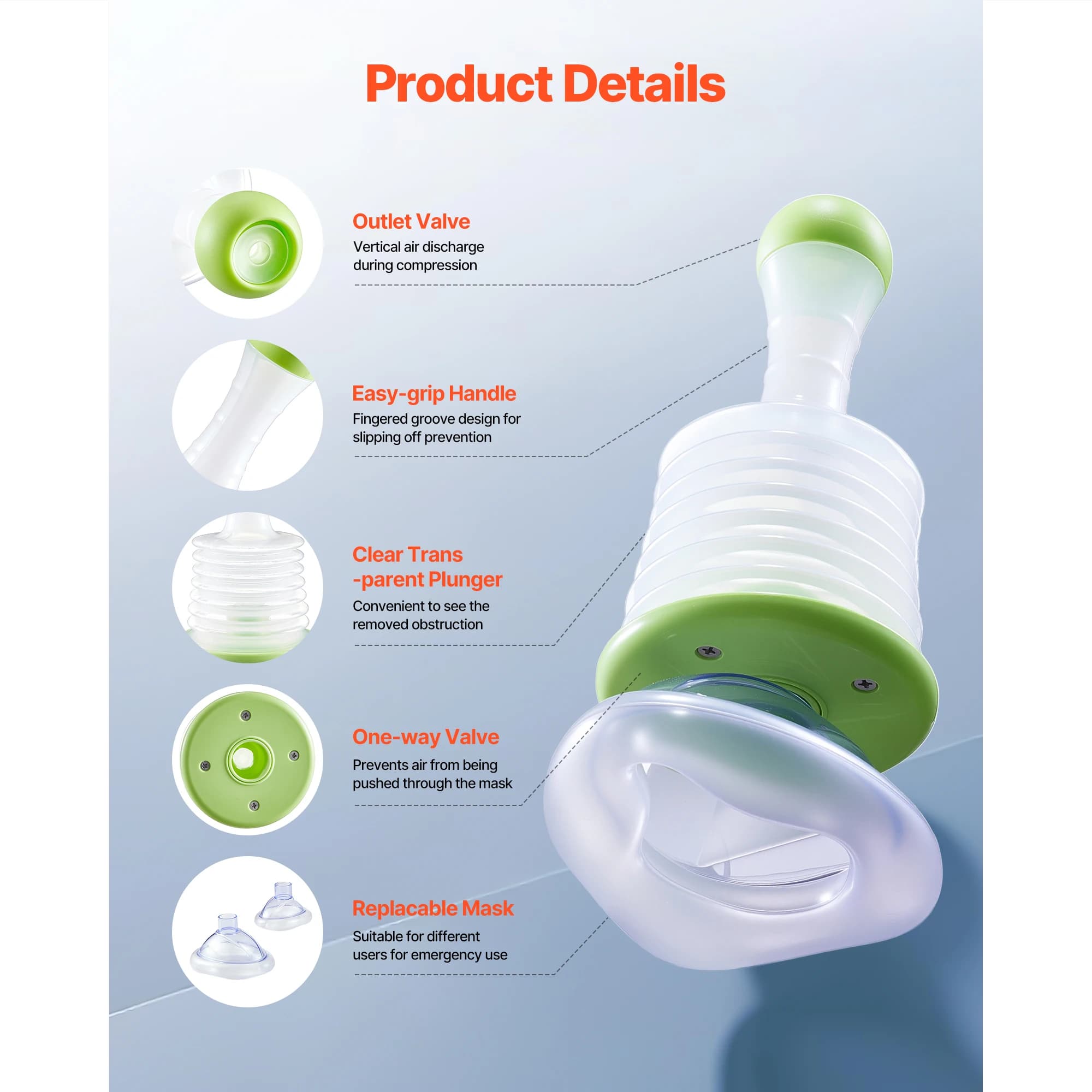 Choking Rescue Device, Portable Airway Clear Anti Choking Suction Device with 3 Multi-size Masks and 1 Storage Bag, First Aid Kit for Removing Blocked Objects, for Home, School, Travel