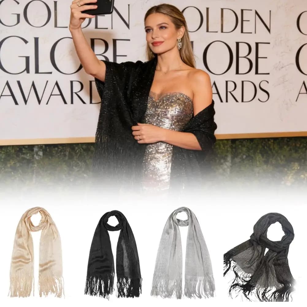Sciarpa con Nappe Scintillanti per Donne, Coprispalle Leggero Traforato con Frange, Elegante Hijab per Feste Serali