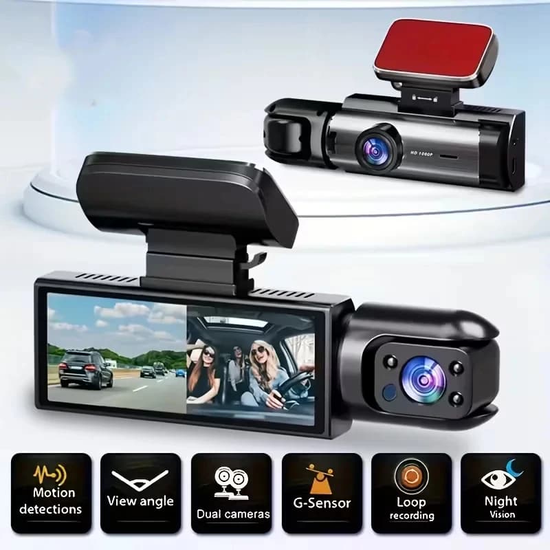 Dash Cam HD 1080P a Tre Obiettivi con Visione Notturna e Angolo Ampio, Registrazione Frontale e Interna dell'Auto, Compatibile con Tutti i Modelli di Veicoli