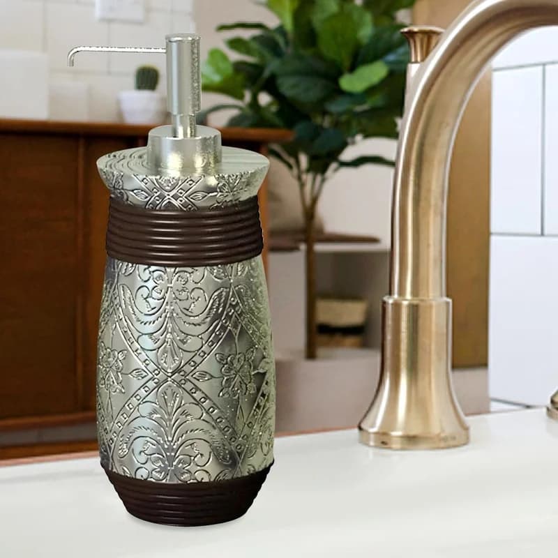 Dispenser di sapone liquido argentato con pompa per bagno e lavello della cucina – Contiene sapone, lozione, disinfettante