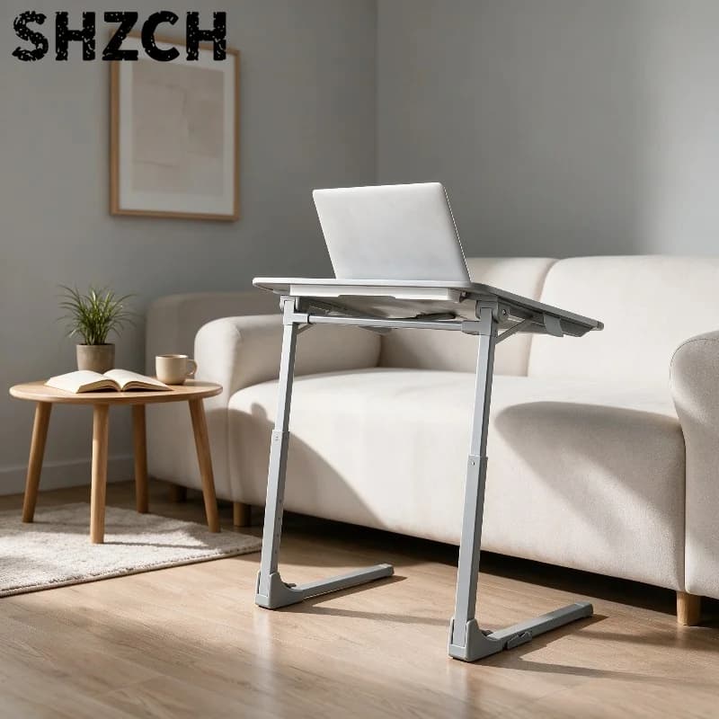 Ultra-narrow Portable Folding Table, Adjustable Height Laptop Stand for Bedroom, Gas-spring Study Desk for Couch Sofa.