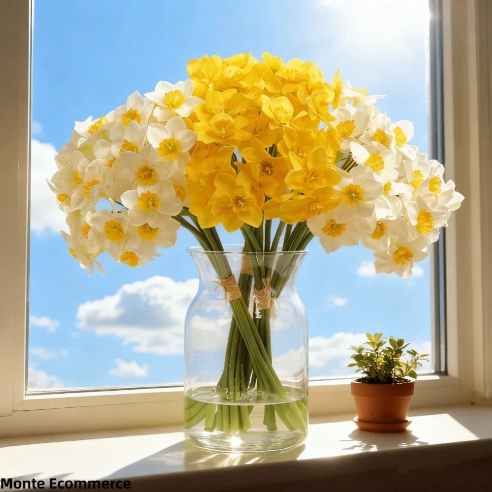 3/9 Pezzi Fiori Artificiali di Narciso, Bouquet Finto, Ornamenti da Tavolo, Narcisi Realistici in Plastica per Decorazioni Interne di Casa e Ufficio, Regalo