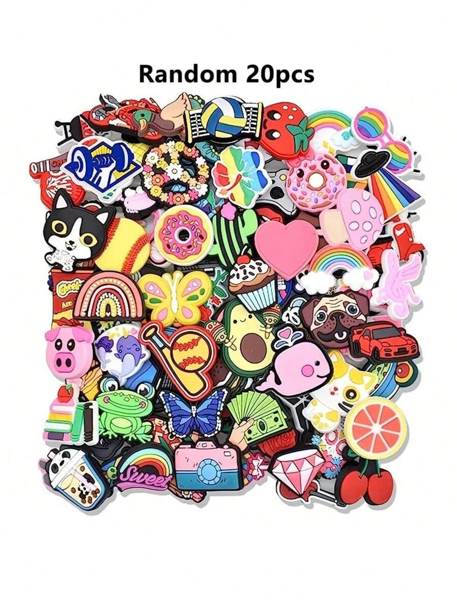 20 pezzi di decorazioni per scarpe casuali per cartoni animati, accessori, ciondoli per zoccoli, sandali con diapositive a bolle, idea regalo per il compleanno di Natale