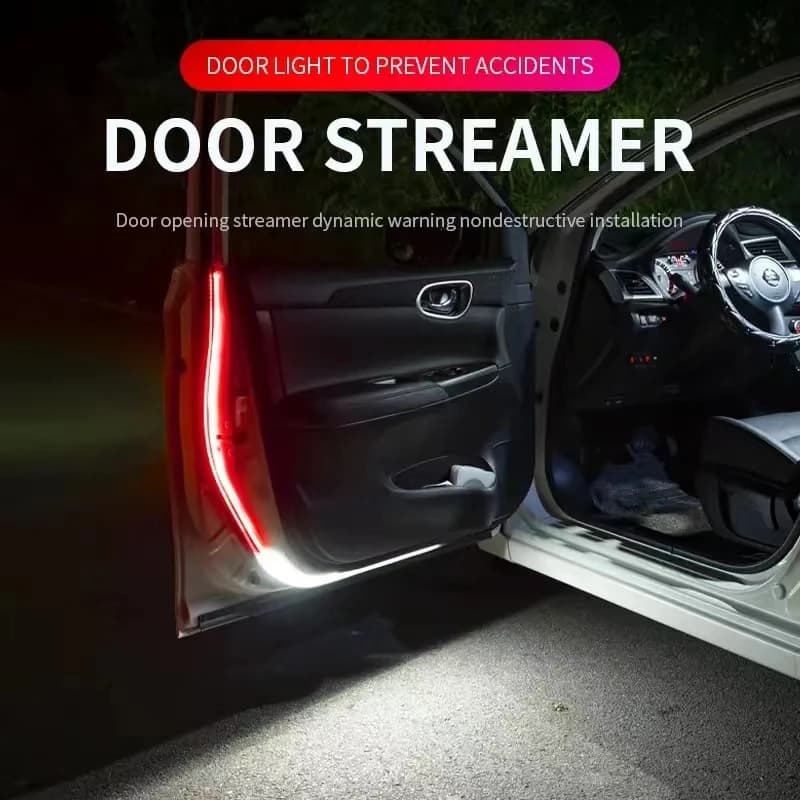 12V LED Car Door Opening Warning Atmosphere Light Strip Car Welcome Light Red And White Flashing Light Auto Safety Signal Light