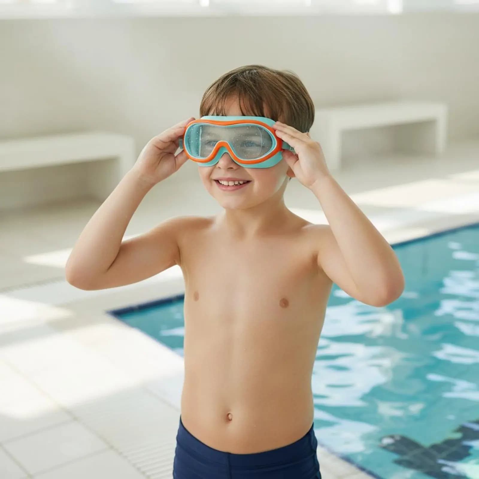 Occhialini da Nuoto per Bambini con Lenti Trasparenti, Montatura Grande, Anti-Perdita d'Aria, Protezione per Ragazzi