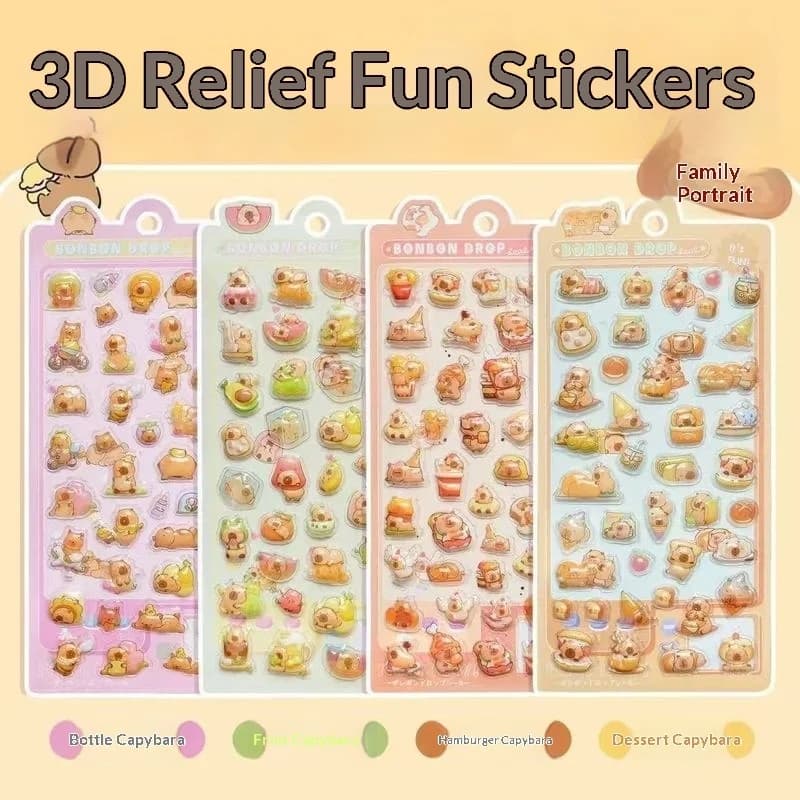 4pcs 3d Embossed Capybara Stickers Set Cute Cartoon Animal Decorative Decals For Scrapbooking Journaling Diy Stationery Supplies