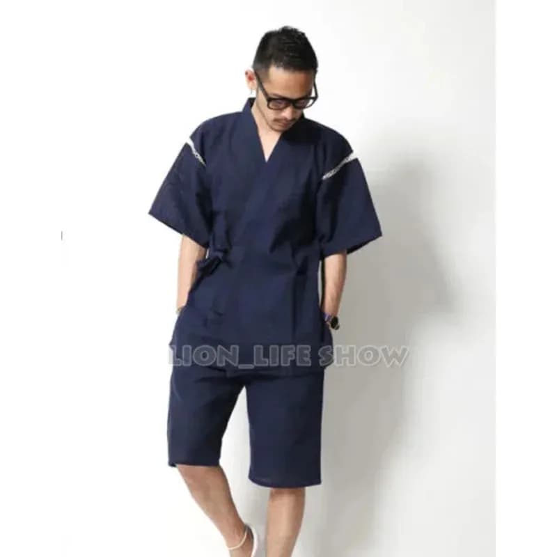 estate Uomo Jinbei Kimono giapponese manica corta 2 pezzi G831JB4B Set pigiama pigiama loungewear