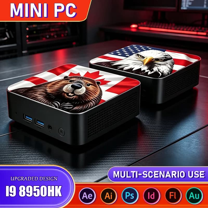 Compact Desktop 2TB SSD 16GB RAM Core i9 8950HK 2026 Ultra Slim Mini PC USA Canada Flag for Daily Study Office