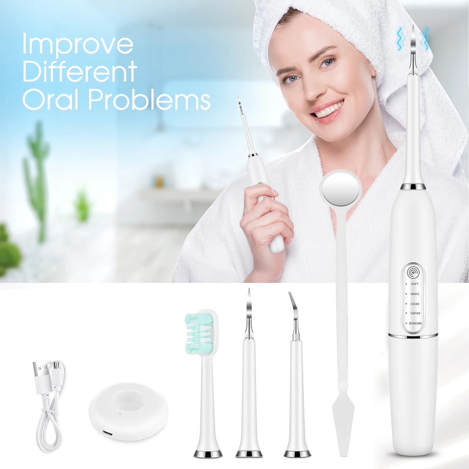 Electric device for Removing Tartar Dentale, Tooth Cleaner, Whitening, Sprinkler, Reducing Tartar, Denti Care