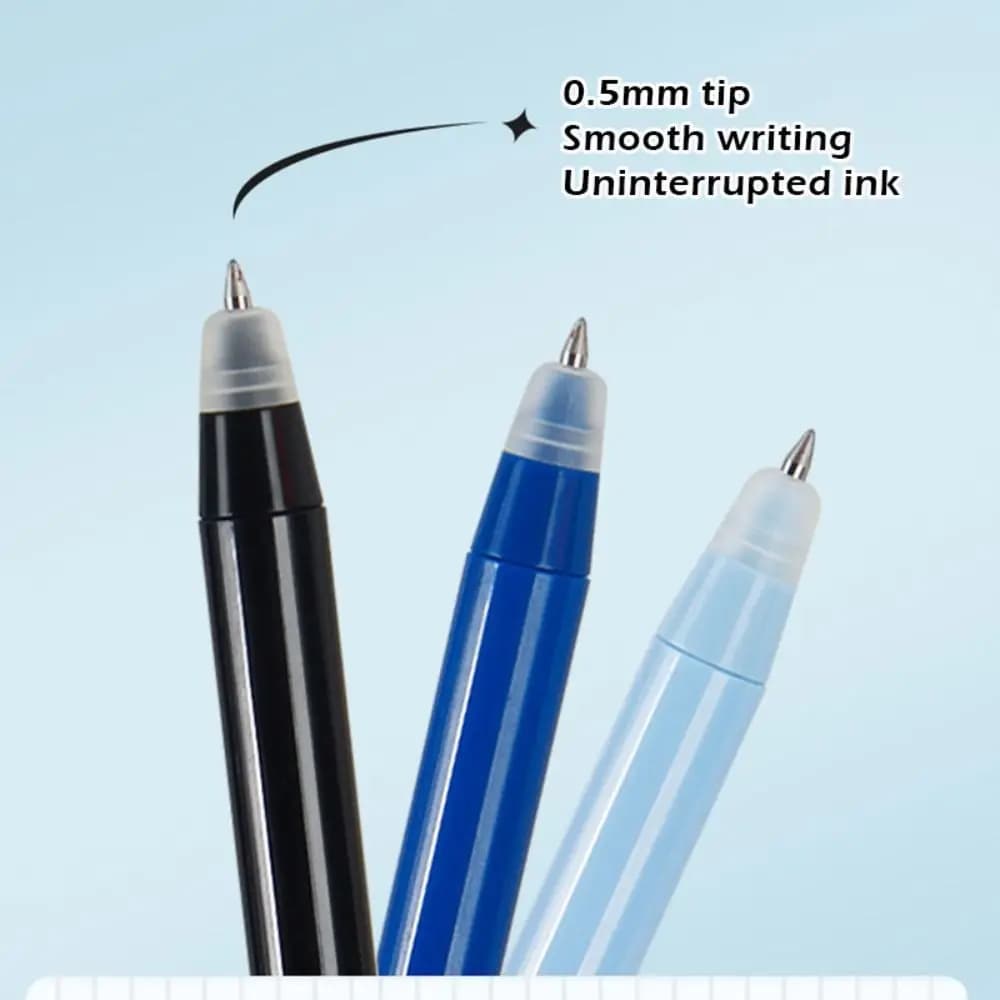 Set di 3 Penne Gel Cancellabili a Inchiostro Blu ad Asciugatura Rapida, Tipo a Pressione, Design a Pinguino, per Studenti