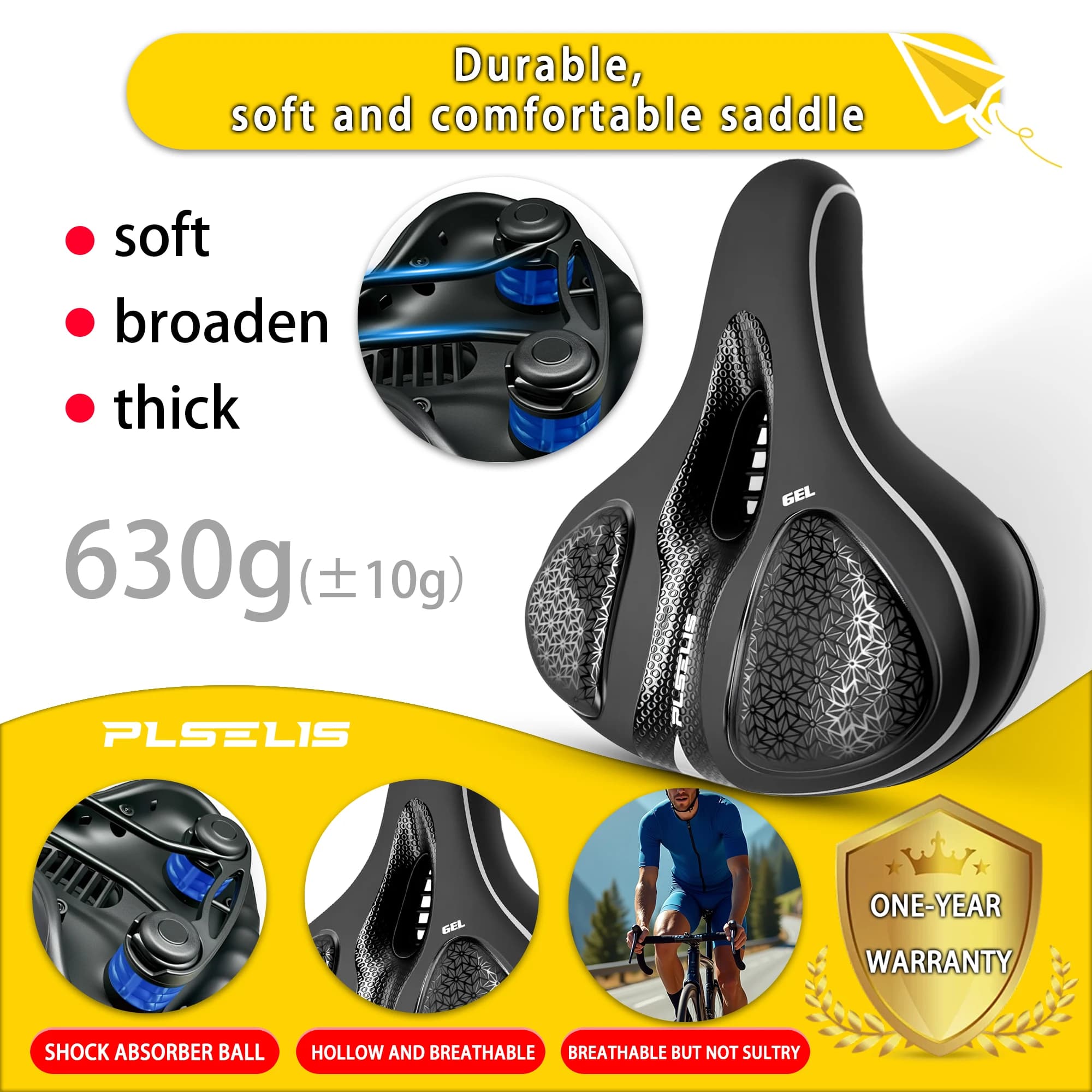 PLSELIS Morbido Widing Ispessimento Sella Della Bicicletta Sfera di Smorzamento Sedile Arco 7*7 Dimensioni Mountain Bike Cuscino Peso 630g