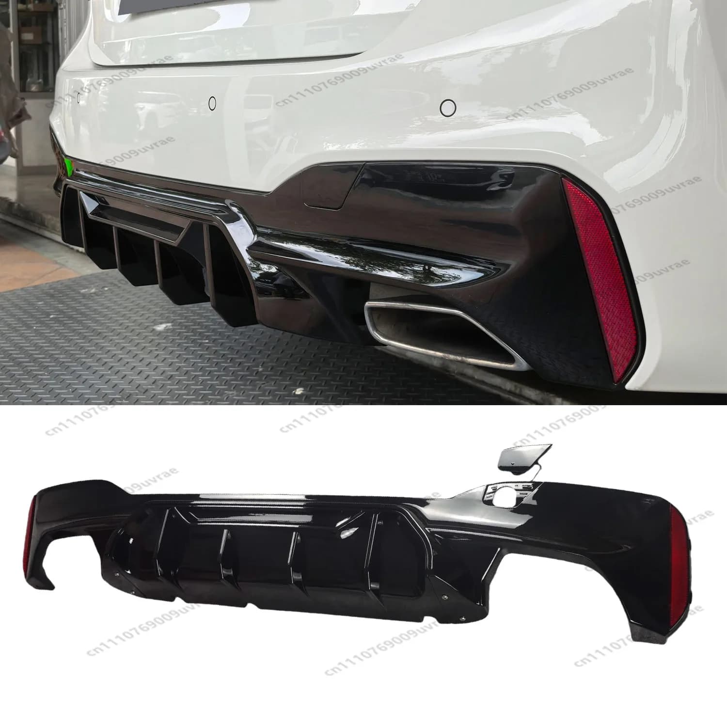 Diffusore Posteriore Nero Lucido Stile Competizione per BMW F90 M5 G30 G31 Serie 5 M Sport 2017-2023, Sostituzione del Labbro del Paraurti Posteriore, Kit Carrozzeria