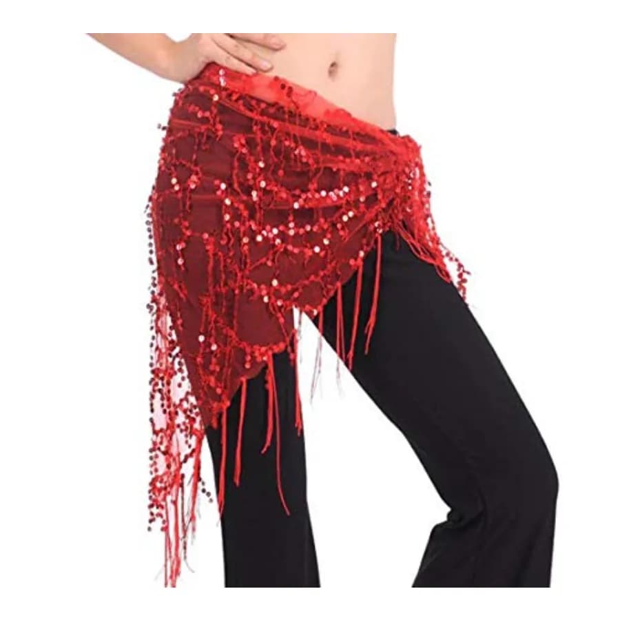 Women Belly Dance Hip Scarf, Sequin Tassels Triangle Tribal Wrap Skirt Waist Chain