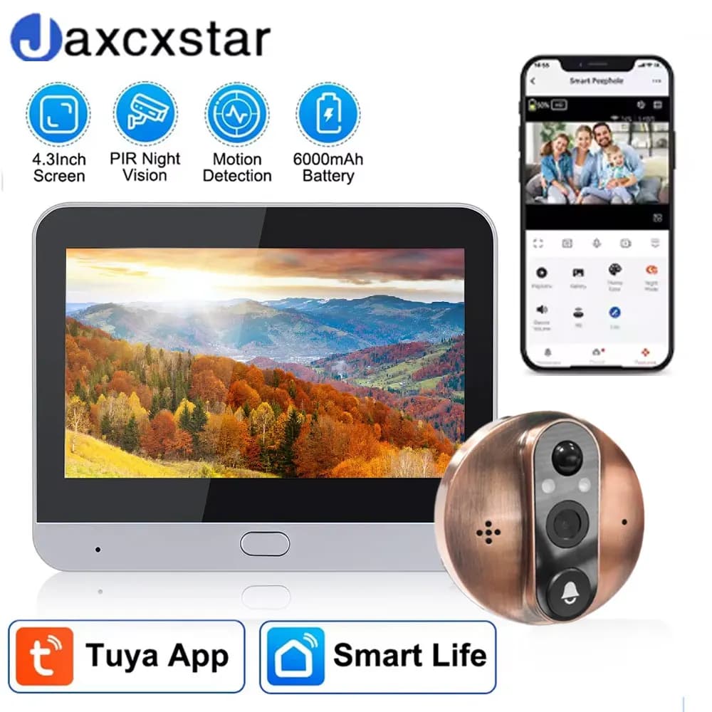 Spioncino Digitale WiFi con App Tuya Smart Life, Telecamera per Porta con Rilevamento PIR, Visione Notturna a Colori, Monitor da 4,3 Pollici