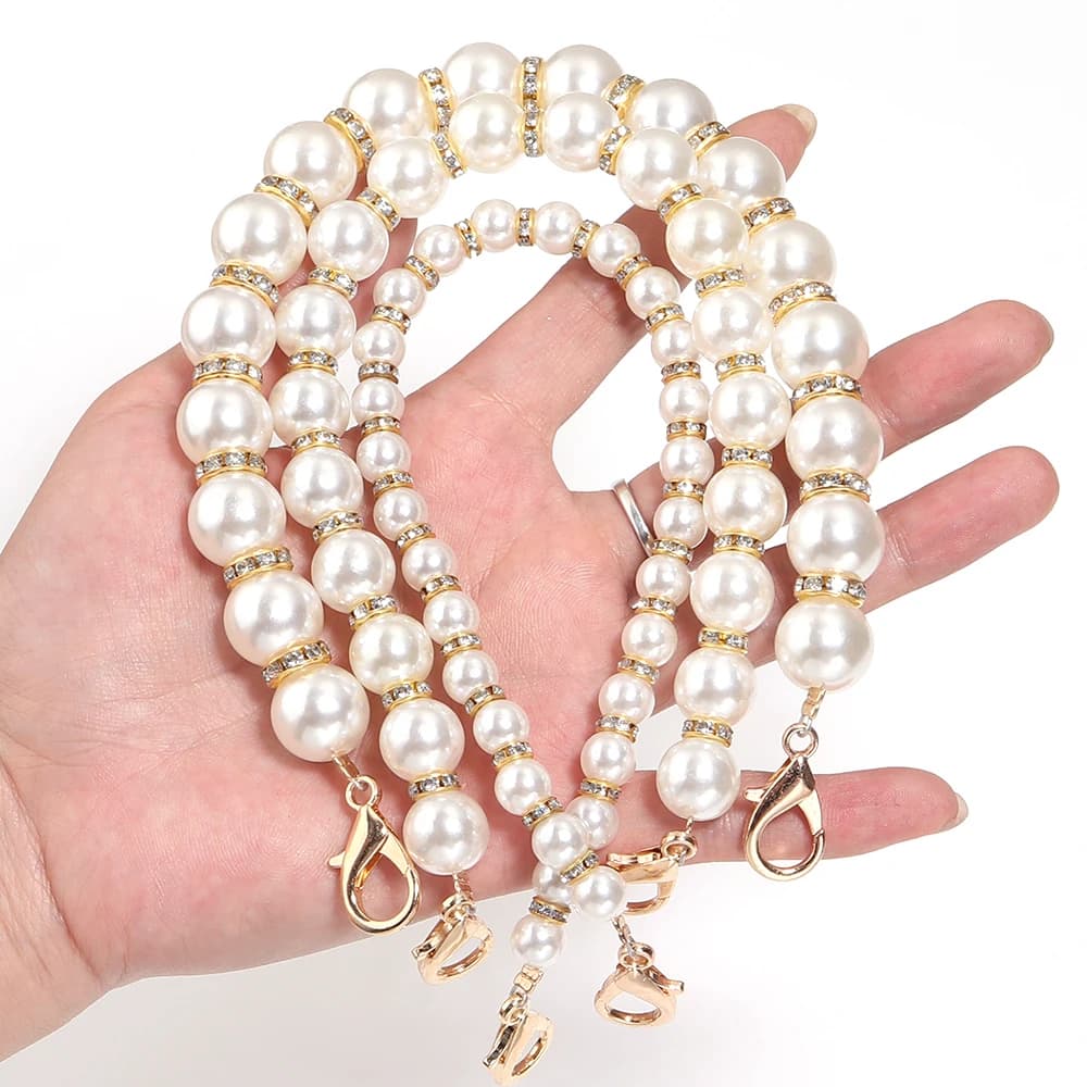 1 pezzo Catena di perle finte da 30 cm, elegante tracolla per borsa, per donne e ragazze, per creazione gioielli fai da te, catena per telefono, accessori per borse