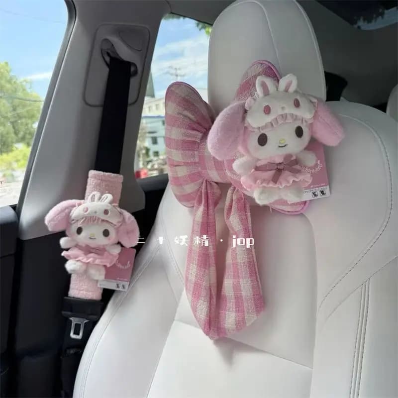 Cuscino per Poggiatesta Auto Sanrio Hello Kitty con Fiocco Melody, Adatto per Tutte le Stagioni, Supporto Lombare per Sedili Auto, Nuovo