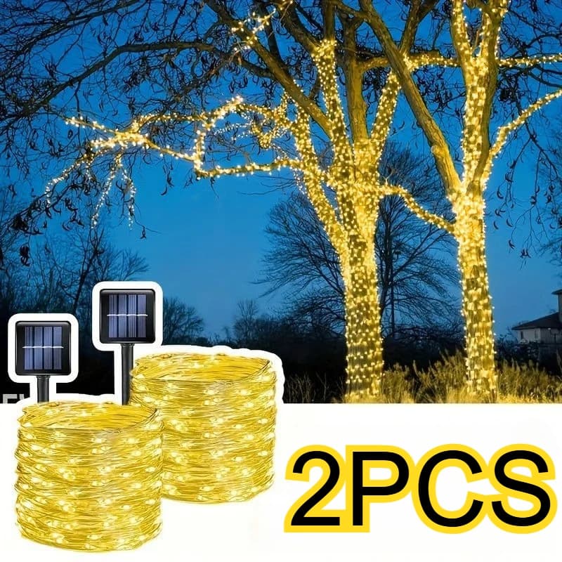 1/2 Pezzi Luci Solari Esterne a LED, Ghirlanda Luminosa a Filo di Rame per Giardino e Cortile, Decorazione Natalizia per la Casa, Regalo