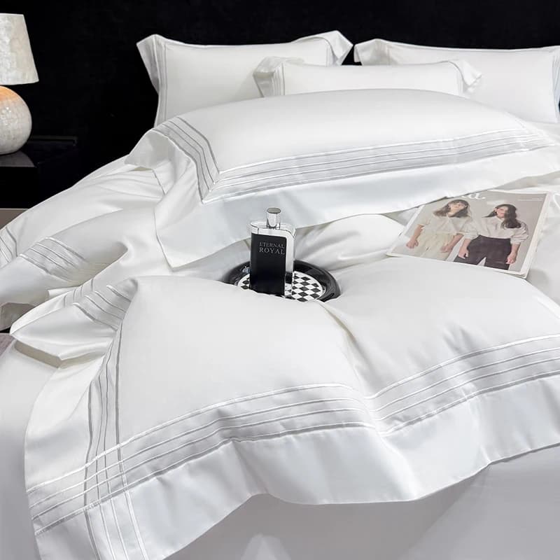 100% Egyptian Cotton Luxury Bedding Set Hotel Quality Embroidery White Duvet Cover Bed Sheet Pillowcases 4pcs King Queen Size