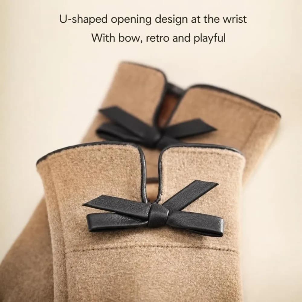Touch Screen Compatible Winter Driving Gloves Windproof Material Elastic Cuff Touch Screen Gloves Bow Design Thickened