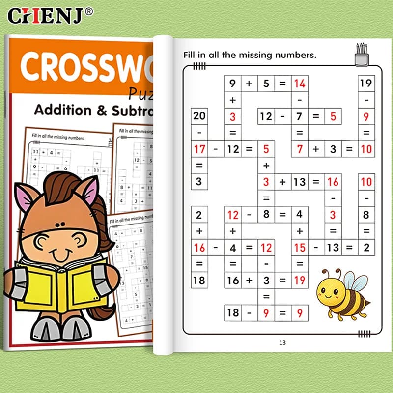 Quaderno di esercizi di matematica per bambini dai 5 ai 8 anni Matematica: quaderno di esercizi di addizioni e sottrazioni di puzzle con parole incrociate