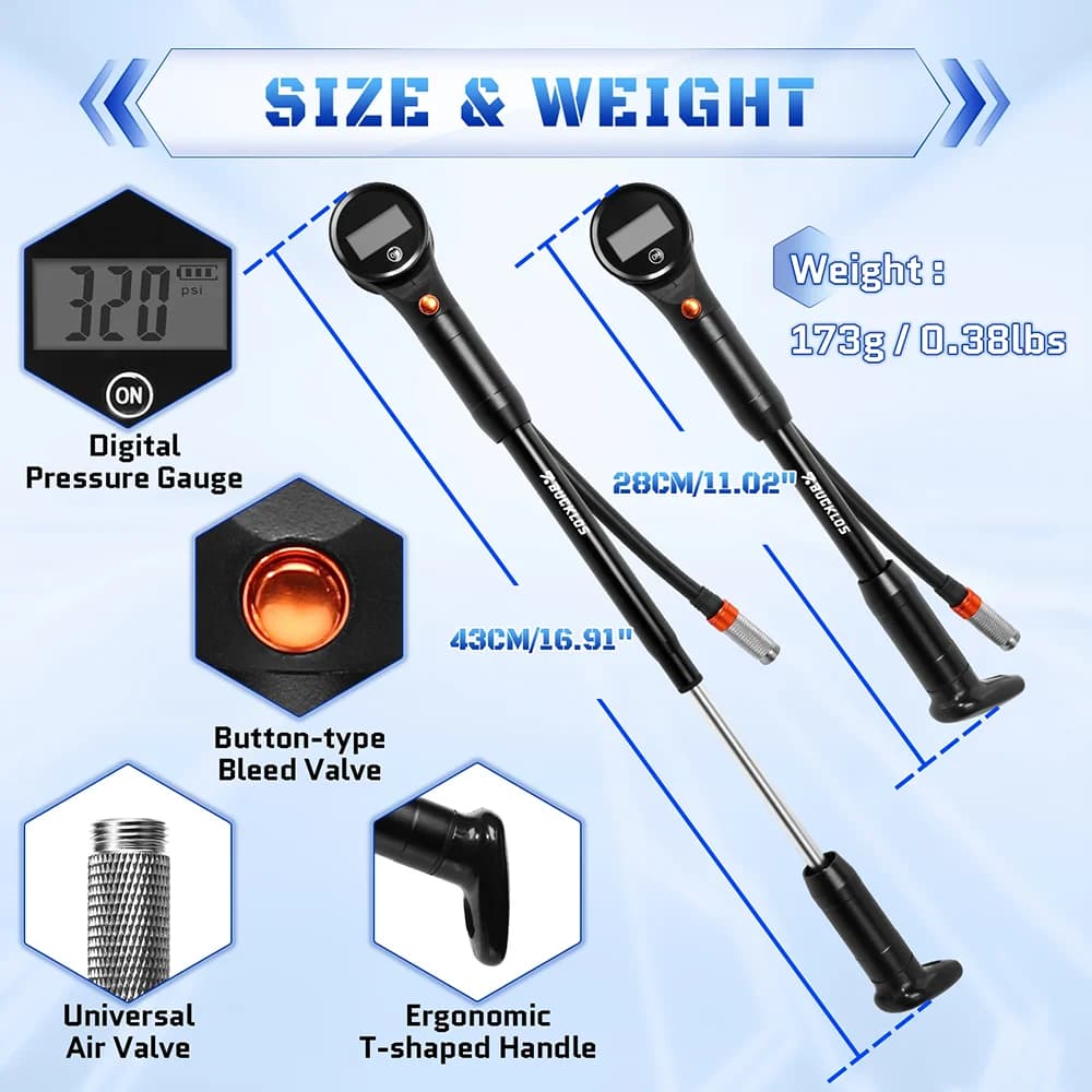 BUCKLOS Bike Pump Portable Ultralight Bicycle Hand Air Pump with Pressure Gauge320PSI High Pressure MTB Road Bicycle Tire Pump