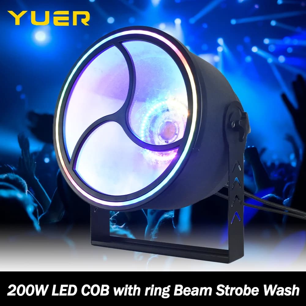 Apparecchio di utilità ibrido COB LED da 200 W Luce retrò con fascio ad anello Strobe Effetto di lavaggio Luce da palcoscenico DMX512 per KTV DJ Disco Party bar