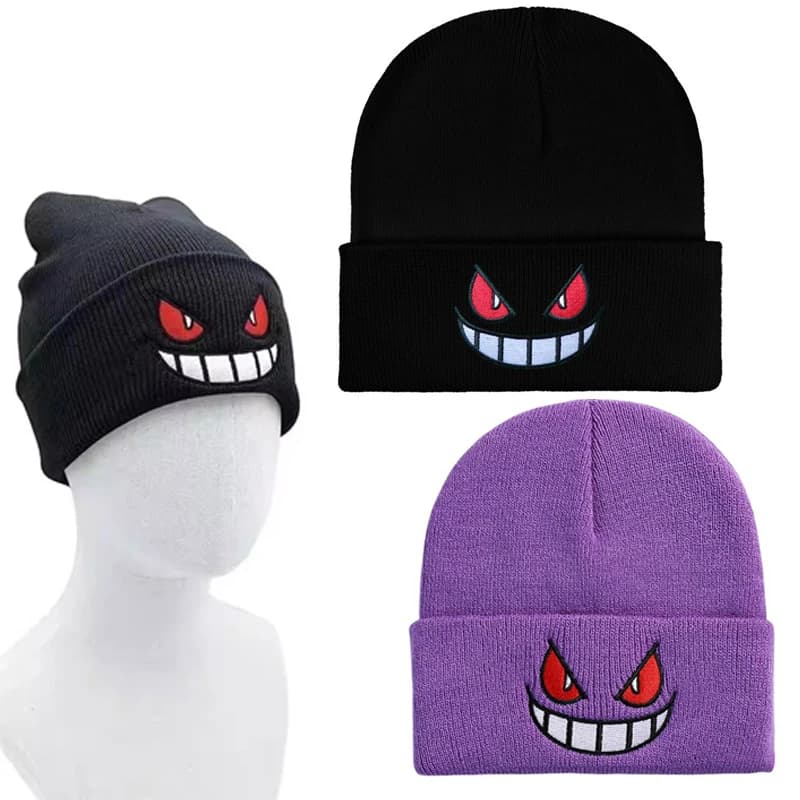 Knife Hat with Embroidery Anime Pokemon Gengar, Berretto Hot Autumn-Winter for Men and Women