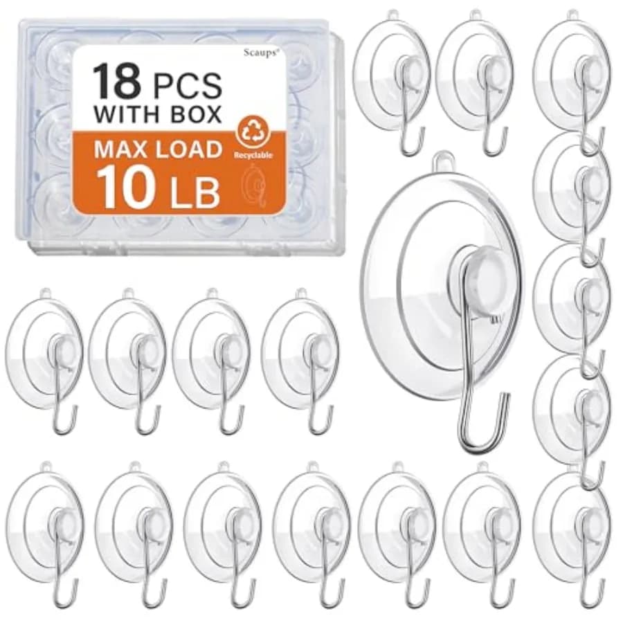 Confezione da 18 Ganci a Ventosa, Carico Massimo 4,5 kg, Trasparenti, Riutilizzabili per Vetri, Finestre, Bagno, Cucina, Piastrelle