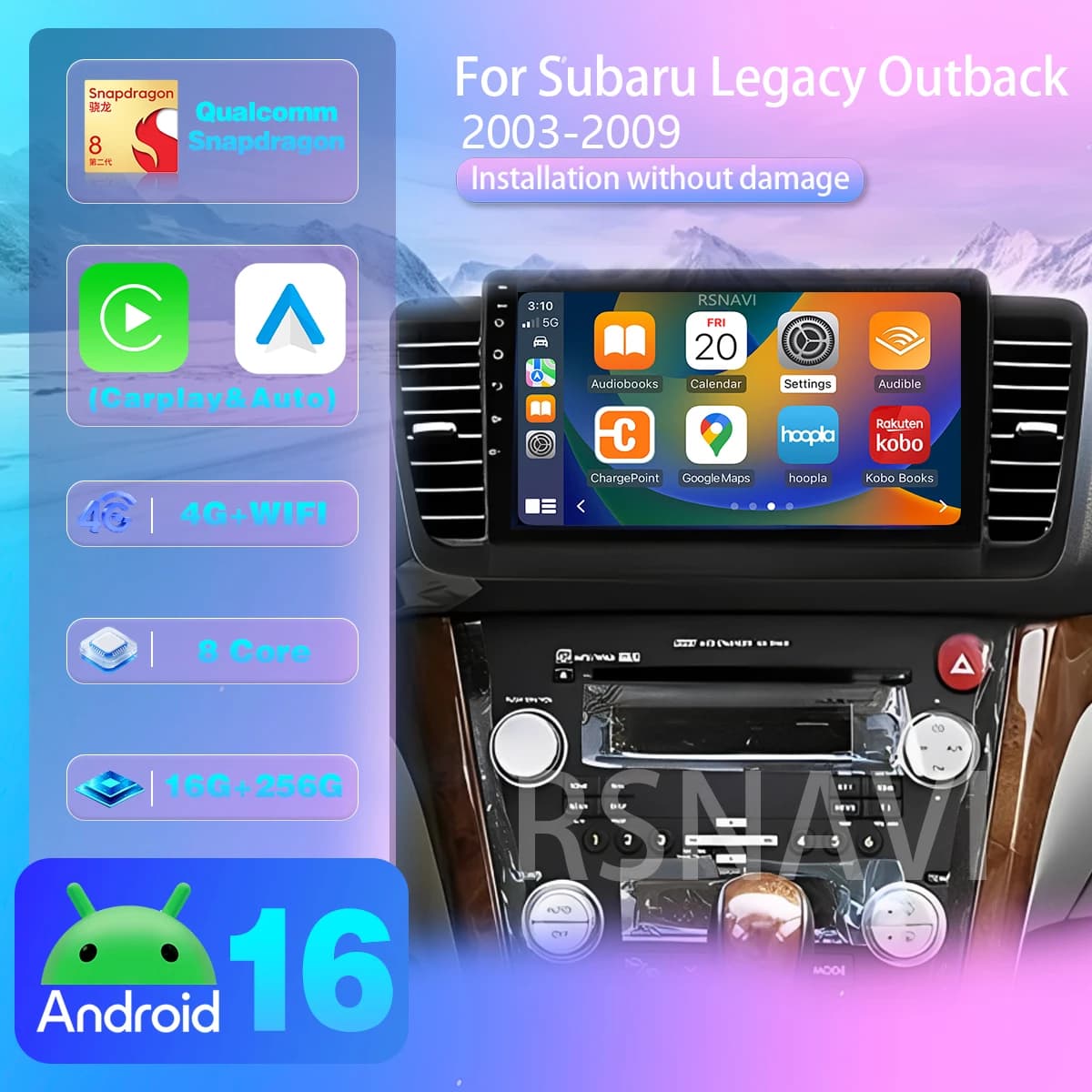 Autoradio Android 16 per Subaru Outback 3 Legacy 4 2003-2009 con CarPlay Wireless Plug and Play Snapdragon WIFI+4G