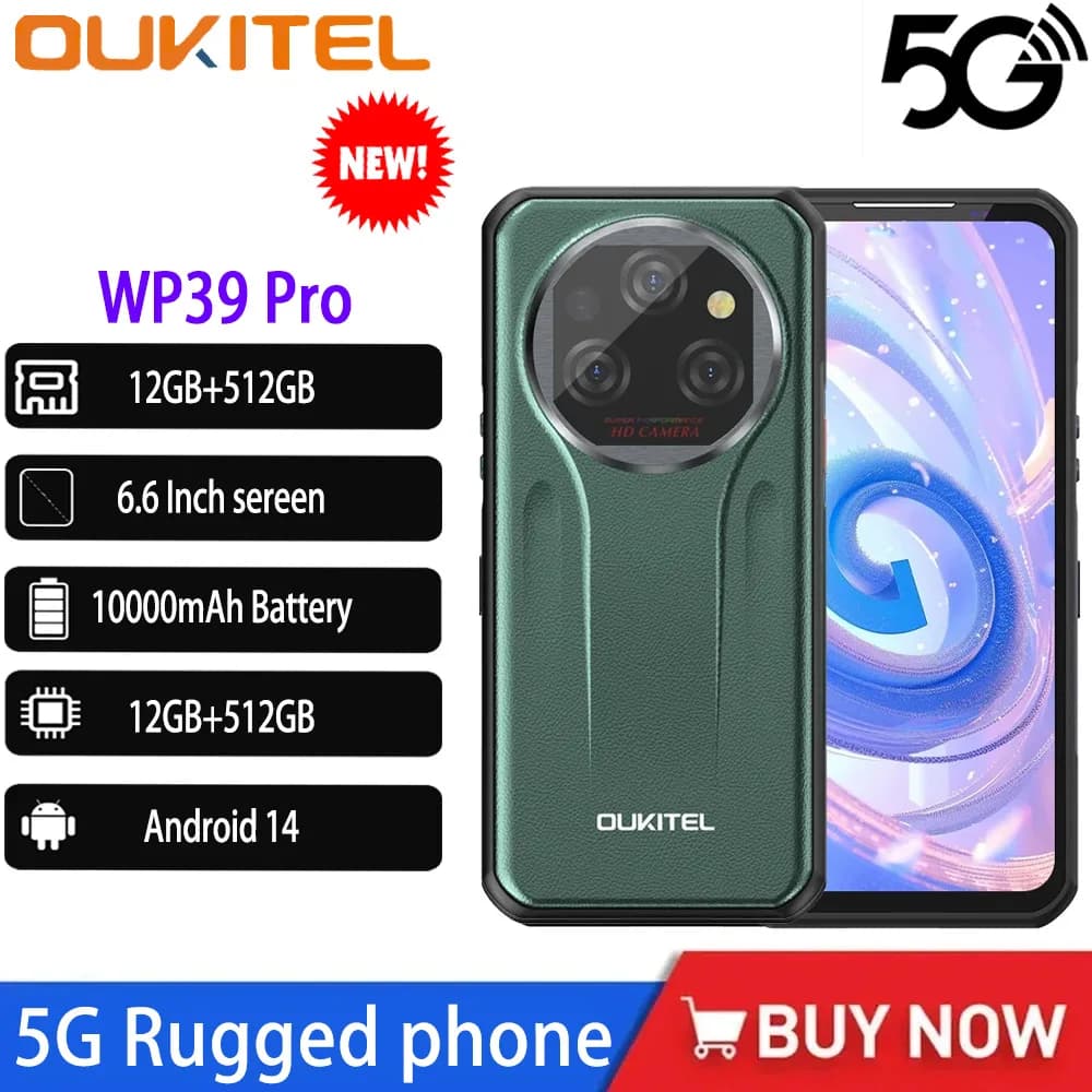 Oukitel WP39 PRO 5G Smartphone robusto 11000mAh 6.6 “Dimensity 6300 IP68/IP69K 12GB + 512GB Telefoni cellulari 64MP Android 14 NFC Phone