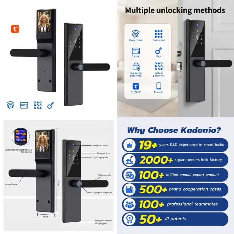 Serratura Intelligente Kadonio con Impronta Digitale e RFID, Password Digitale per Appartamenti, Controllo Tramite App Mobile, Serratura WiFi per Camere